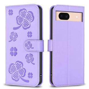 For Google Pixel 8a Four-leaf Embossed Leather Phone Case(Purple)