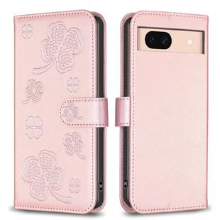For Google Pixel 8a Four-leaf Embossed Leather Phone Case(Pink)