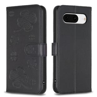 For Google Pixel 8 Four-leaf Embossed Leather Phone Case(Black)