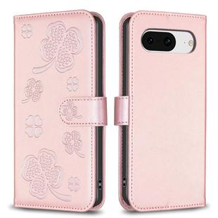 For Google Pixel 8 Four-leaf Embossed Leather Phone Case(Pink)