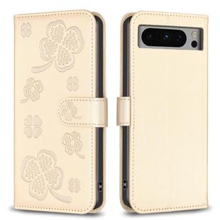 For Google Pixel 8 Pro Four-leaf Embossed Leather Phone Case(Gold)