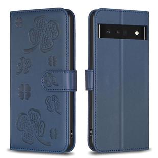 For Google Pixel 7 Pro Four-leaf Embossed Leather Phone Case(Blue)