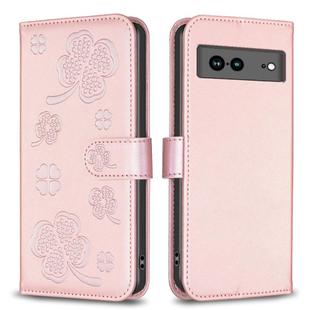For Google Pixel 7a Four-leaf Embossed Leather Phone Case(Pink)