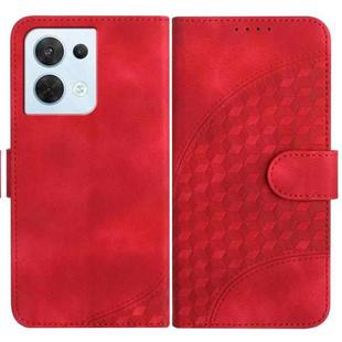 For OPPO Reno8 5G Global YX0060 Elephant Head Embossed Phone Leather Case with Lanyard(Red)