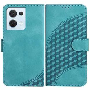 For OPPO Reno8 5G Global YX0060 Elephant Head Embossed Phone Leather Case with Lanyard(Light Blue)