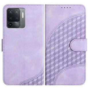 For OPPO A94 4G/F19 Pro 4G/Reno5 F 4G/Reno5 Lite YX0060 Elephant Head Embossed Phone Leather Case with Lanyard(Light Purple)