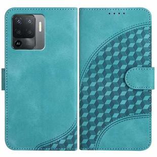 For OPPO A94 4G/F19 Pro 4G/Reno5 F 4G/Reno5 Lite YX0060 Elephant Head Embossed Phone Leather Case with Lanyard(Light Blue)