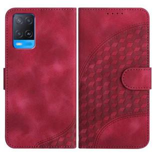 For OPPO A54 5G/A74 5G/A93 5G YX0060 Elephant Head Embossed Phone Leather Case with Lanyard(Rose Red)