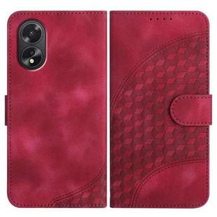 For OPPO A38 /  A18 Elephant Head Embossed Phone Leather Case with Lanyard(Rose Red)