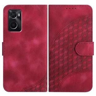 For OPPO A36 / A76 / A96 / K10 4G Elephant Head Embossed Phone Leather Case with Lanyard(Rose Red)