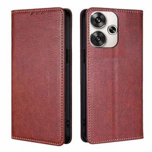 For Xiaomi Redmi Turbo 3 5G Gloss Oil Solid Color Magnetic Leather Phone Case(Brown)