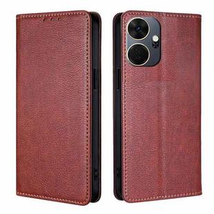 For Itel P55+ 4G Gloss Oil Solid Color Magnetic Leather Phone Case(Brown)