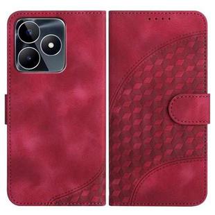 For Realme C53/Narzo N53 YX0060 Elephant Head Embossed Phone Leather Case with Lanyard(Rose Red)