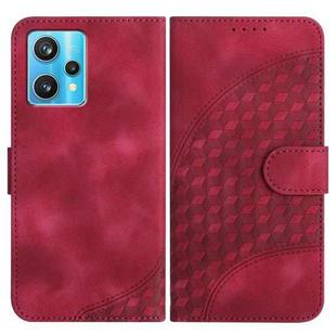 For Realme 9 Pro+ YX0060 Elephant Head Embossed Phone Leather Case with Lanyard(Rose Red)