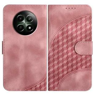 For Realme 12 5G Global YX0060 Elephant Head Embossed Phone Leather Case with Lanyard(Pink)