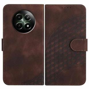 For Realme 12 5G Global YX0060 Elephant Head Embossed Phone Leather Case with Lanyard(Coffee)