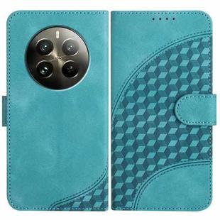 For Realme 12+ 5G Global YX0060 Elephant Head Embossed Phone Leather Case with Lanyard(Light Blue)