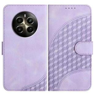 For Realme 12 Pro 5G Global/12 Pro+ 5G Global YX0060 Elephant Head Embossed Phone Leather Case with Lanyard(Light Purple)