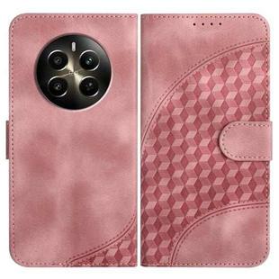 For Realme 12 Pro 5G Global/12 Pro+ 5G Global YX0060 Elephant Head Embossed Phone Leather Case with Lanyard(Pink)