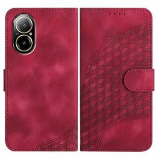 For Realme C67 4G Global YX0060 Elephant Head Embossed Phone Leather Case with Lanyard(Rose Red)