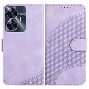 For Realme C55 4G Global/Narzo N55 YX0060 Elephant Head Embossed Phone Leather Case with Lanyard(Light Purple)