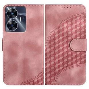 For Realme C55 4G Global/Narzo N55 YX0060 Elephant Head Embossed Phone Leather Case with Lanyard(Pink)