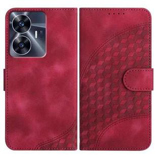 For Realme C55 4G Global/Narzo N55 YX0060 Elephant Head Embossed Phone Leather Case with Lanyard(Rose Red)