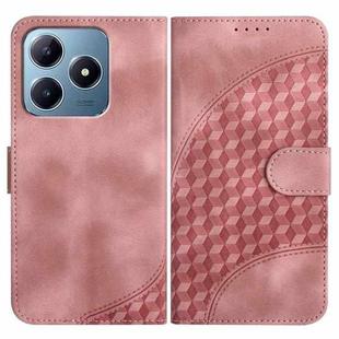 For Realme C63 / C61 Global YX0060 Elephant Head Embossed Phone Leather Case with Lanyard(Pink)