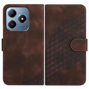 For Realme C63 / C61 Global YX0060 Elephant Head Embossed Phone Leather Case with Lanyard(Coffee)