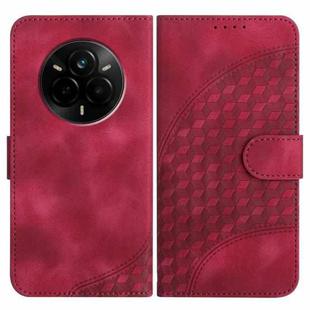 For Realme 14 Pro Elephant Head Embossed Phone Leather Case with Lanyard(Rose Red)