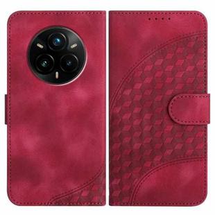 For Realme 14 Pro+ Elephant Head Embossed Phone Leather Case with Lanyard(Rose Red)