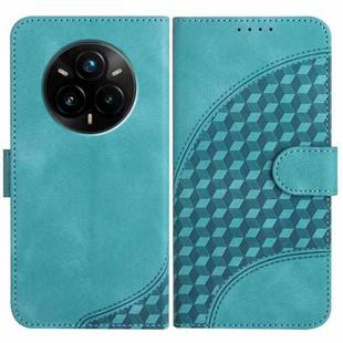 For Realme 14 Pro+ Elephant Head Embossed Phone Leather Case with Lanyard(Light Blue)