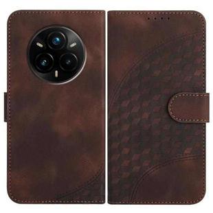 For Realme 14 Pro+ Elephant Head Embossed Phone Leather Case with Lanyard(Coffee)
