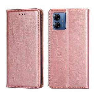 For Motorola Moto G14 4G Gloss Oil Solid Color Magnetic Leather Phone Case(Rose Gold)