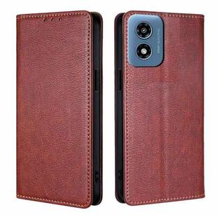 For Motorola Moto G Play 4G 2024 Gloss Oil Solid Color Magnetic Leather Phone Case(Brown)