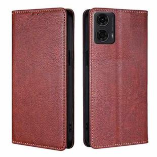 For Motorola Moto G24 4G Gloss Oil Solid Color Magnetic Leather Phone Case(Brown)