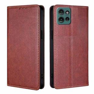 For Motorola Edge 50 5G Gloss Oil Solid Color Magnetic Leather Phone Case(Brown)