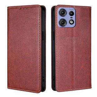 For Motorola Edge 50 Pro 5G Gloss Oil Solid Color Magnetic Leather Phone Case(Brown)