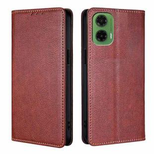 For Motorola Moto G35 5G Gloss Oil Solid Color Magnetic Leather Phone Case(Brown)