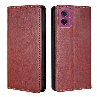 For Motorola Moto G55 5G Gloss Oil Solid Color Magnetic Leather Phone Case(Brown)