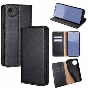 For Sharp Aqous wish5 Gloss Oil Solid Color Magnetic Leather Phone Case(Black)