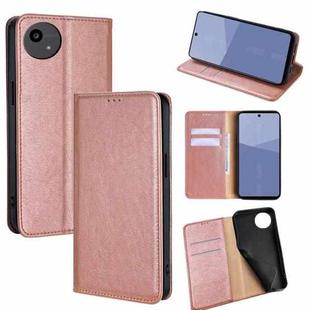 For Sharp Aqous wish5 Gloss Oil Solid Color Magnetic Leather Phone Case(Rose Gold)