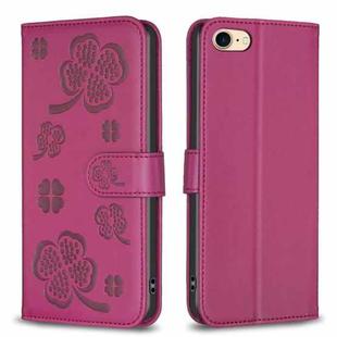 For iPhone 7 / 8 / SE 2022 Four-leaf Embossed Leather Phone Case(Rose Red)