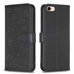 For iPhone 7 / 8 / SE 2022 Four-leaf Embossed Leather Phone Case(Black)