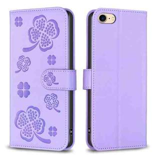 For iPhone 7 / 8 / SE 2022 Four-leaf Embossed Leather Phone Case(Purple)