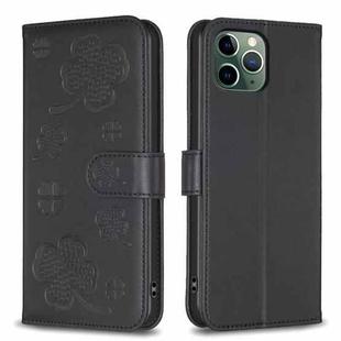 For iPhone 11 Pro Max Four-leaf Embossed Leather Phone Case(Black)