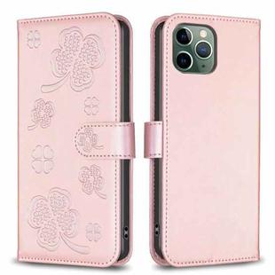 For iPhone 11 Pro Four-leaf Embossed Leather Phone Case(Pink)