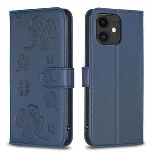 For iPhone 11 Four-leaf Embossed Leather Phone Case(Blue)
