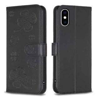 For iPhone X / XS Four-leaf Embossed Leather Phone Case(Black)