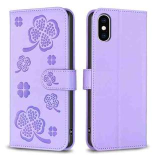 For iPhone X / XS Four-leaf Embossed Leather Phone Case(Purple)